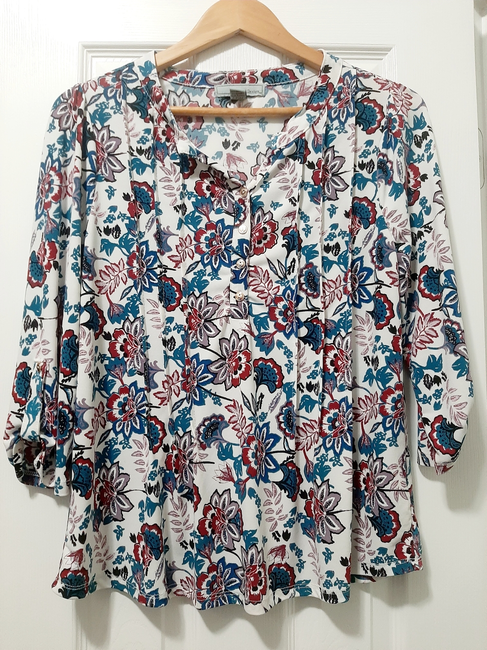 BY DESIGN Floral Button-Front Long Sleeve Blouse Size Medium
